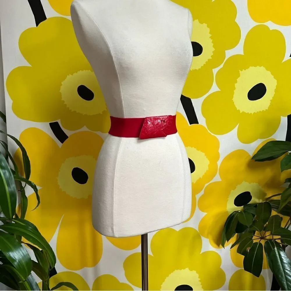 Vintage 1980s Cherry Red Elastic Belt with Snakeskin Buckle